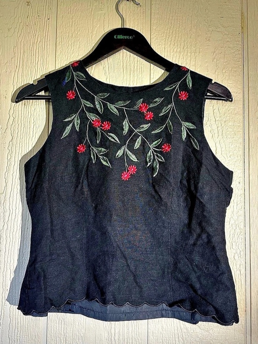 Plaza South Floral Embroidered Black Tank Top